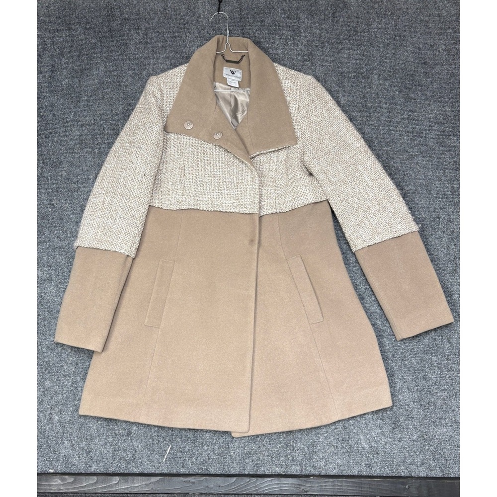 Worthington Wool Blend Coat Womens Large Tan Mixed Media Tweed Asymmetrical L